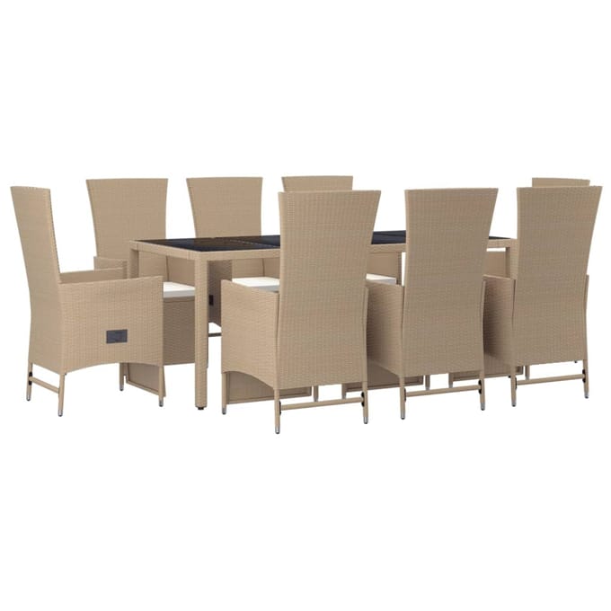 vidaXL - 9-delige - Tuinset - met - kussens - poly - rattan - beige