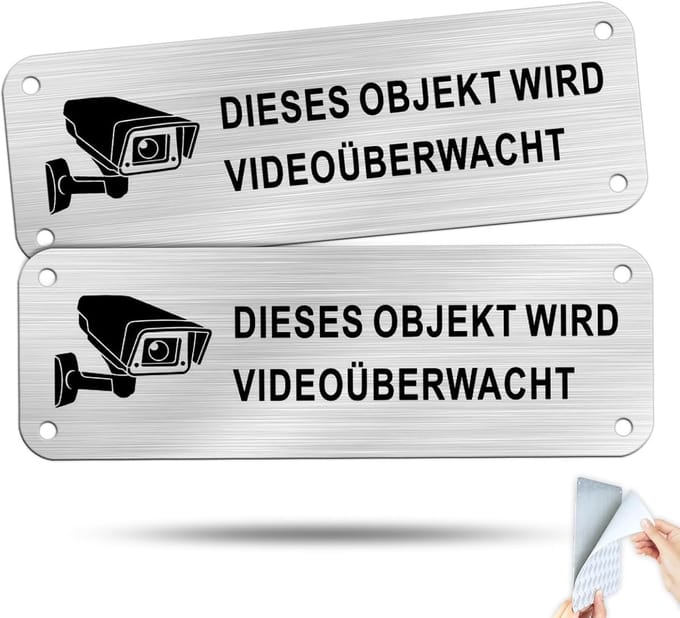 Waarschuwingsbord Videobewaking Aluminium Sticker 15x5 cm