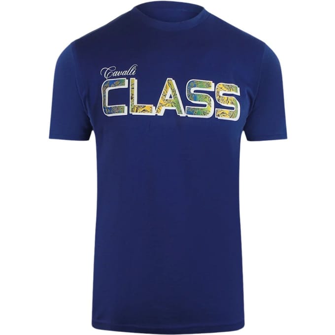 Cavalli Class Levendig Bloemenlogo Blauw T-shirt