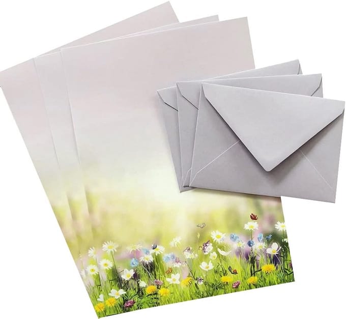 Briefpapier en Enveloppen Set DIN A4 en C6 Natuurpapier Bloemmotief