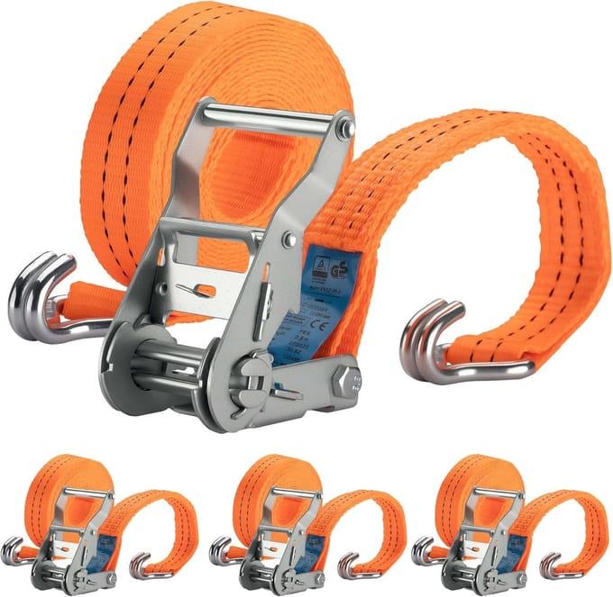 Spanbanden met ratel - Sjorbanden set - Lading vastzetten - 3000 daN trekkracht - 6 meter lengte - Oranje