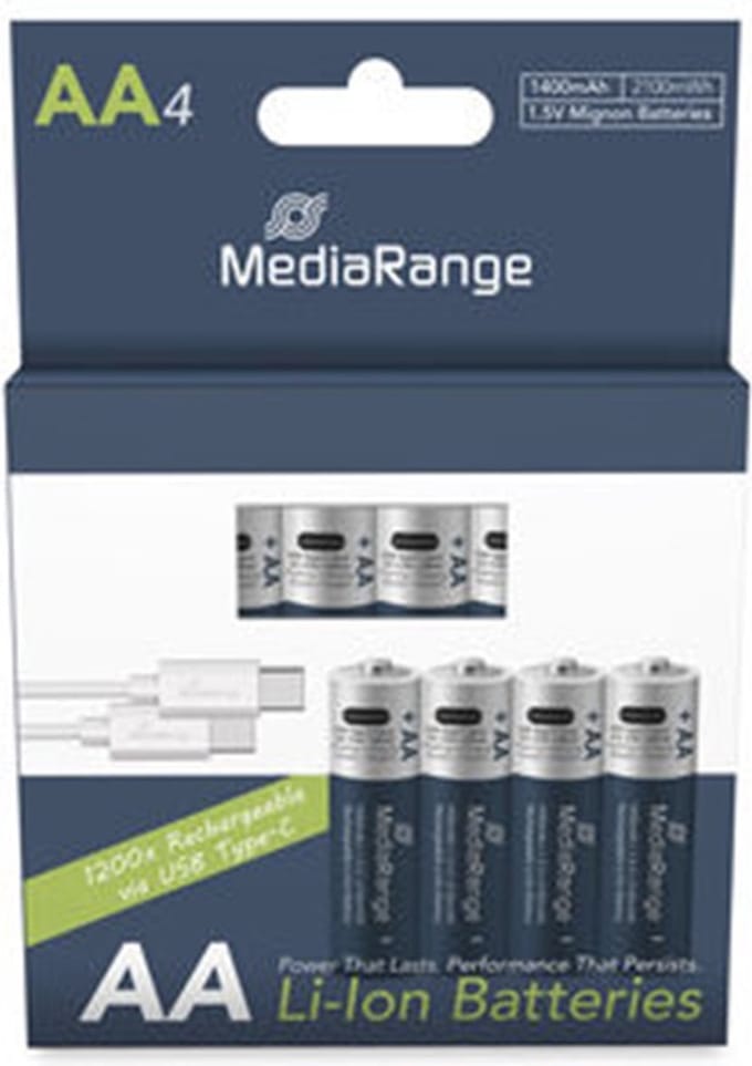MediaRange oplaadbare USB-C Li-Ion batterijen, Mignon AA I 1.5VI 1.400mAh, 4-pack