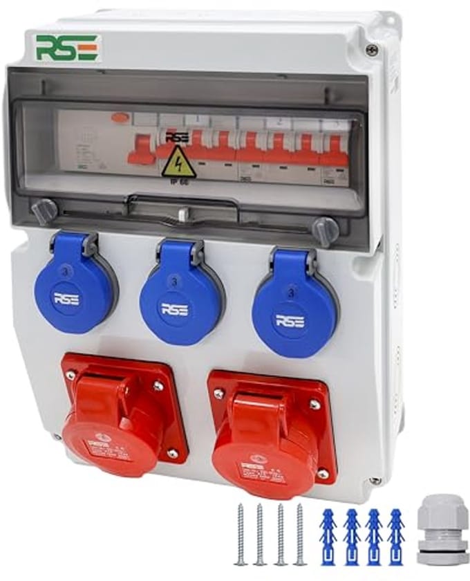 Bouwstroomverdeler 32 A met CEE-meter en IP65 Behuizing