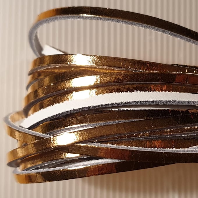 Leren veter ringpoint 120cm Goud - vierkante lederen veter ca 4mm breed