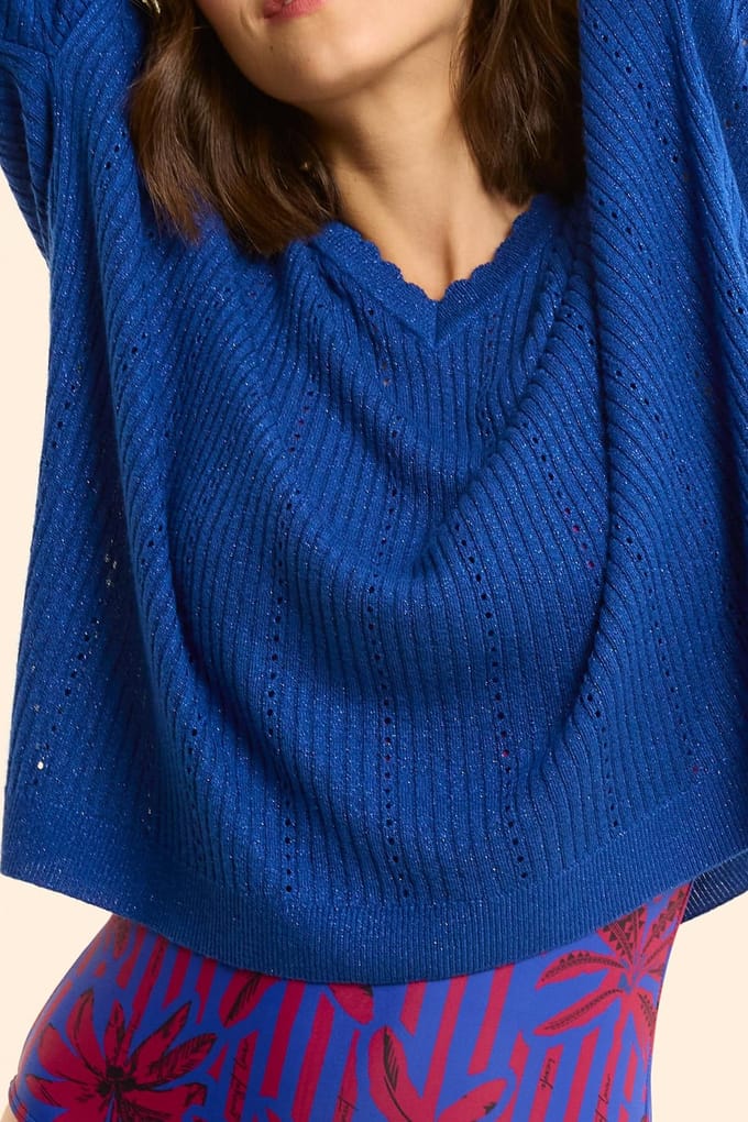 ICode Blue Lurex Openwork Ribbed Knit Sweater Indigo Maat: S | Sweaters Outlet | Dames | Blauw