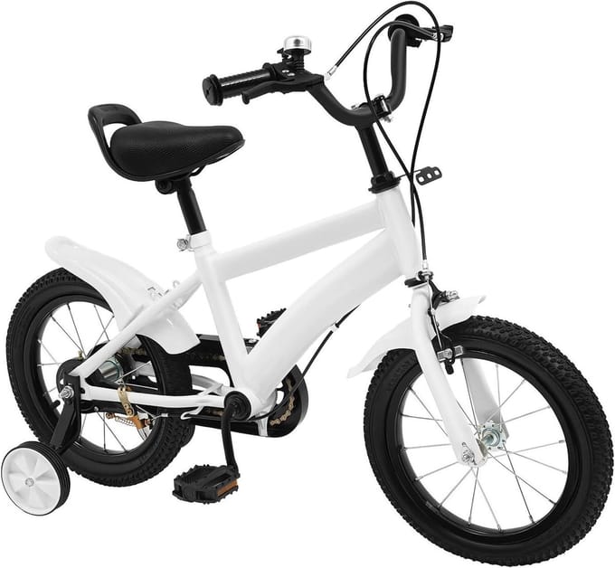 Kinderfiets - Loopfiets - Leren fietsen - Met steunwielen - 14 inch - Wit