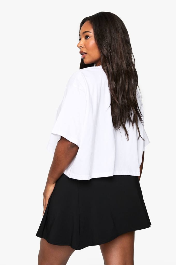 boohoo Dames Plus Bengaline geplooide minirok | Zwart | Maat: 52