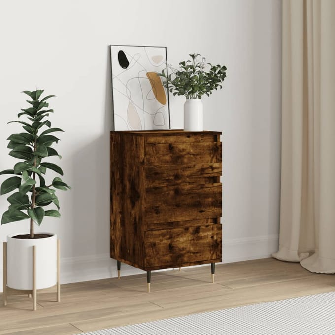 vidaXL - Dressoir - 40x35x70 - cm - bewerkt - hout - gerookt - eikenkleurig