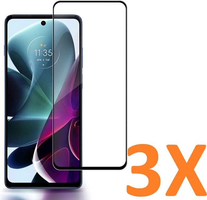 Screenprotector Glas - Full Coverage Tempered Glass Screen Protector [volledige dekking] Geschikt voor: Motorola Moto G200 5G  - 3x