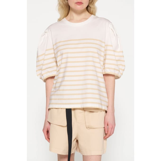 10DAYS Balloon Sleeve Tee Stripes Ecru/natural Maat: M | Tops Outlet | Dames | Ecru