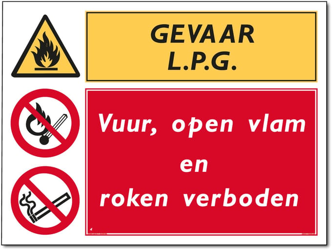 LPG – vuur/open vlam/roken verboden bord - Aluminium - 30 x 40 cm