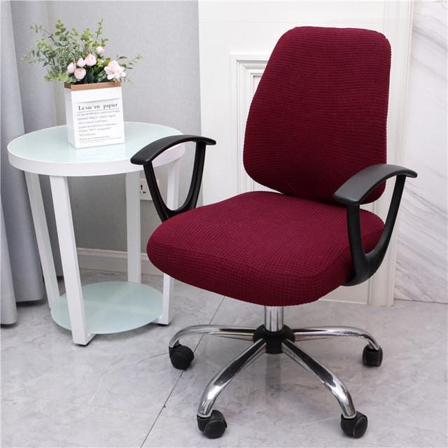 Jacquard Bureaustoelhoes Sectioneel Elastisch Computerstoelhoezen Stretch Wasbaar Afneembaar Draaibaar Lift Zitting Slipcovers 1 set bordeaux