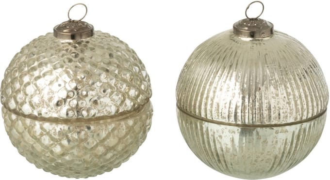 J-Line geurkaars Kerstbal - glas - zilver - small - 2 stuks