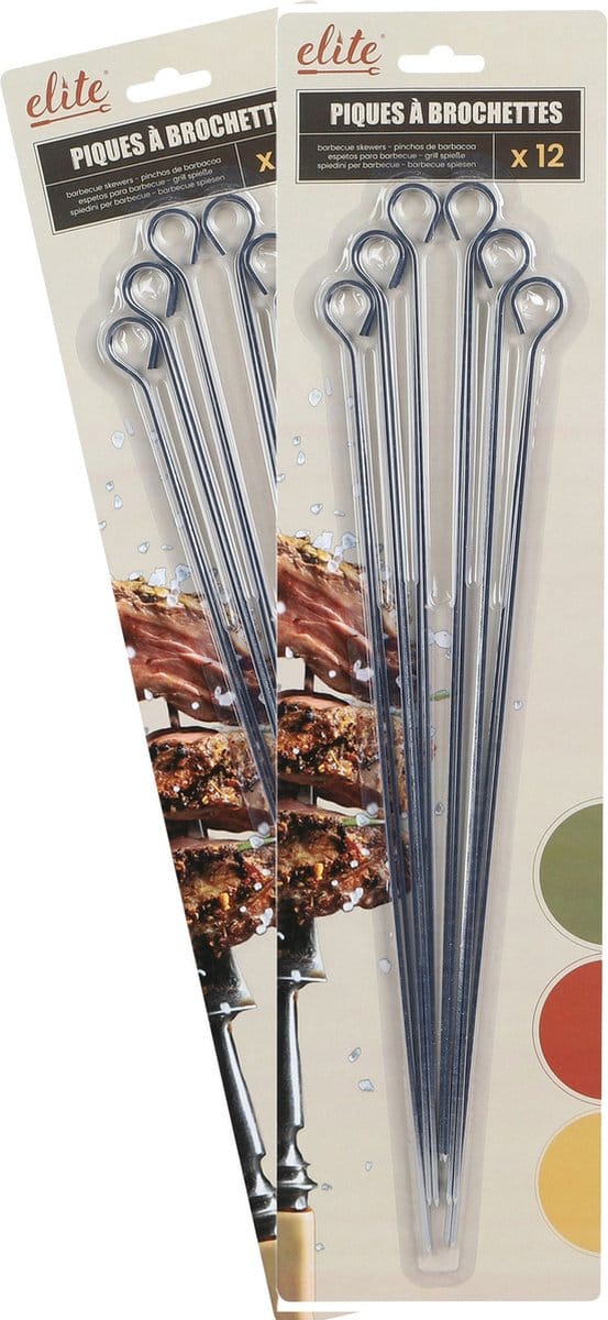 Elite Barbecue spiesen - 24x - van metaal - 44 cm - BBQ vleespennen