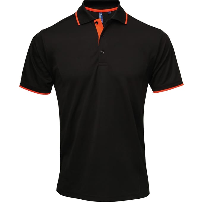 Premier Herencontrast Coolchecker Polo Shirt (Zwart/Oranje)
