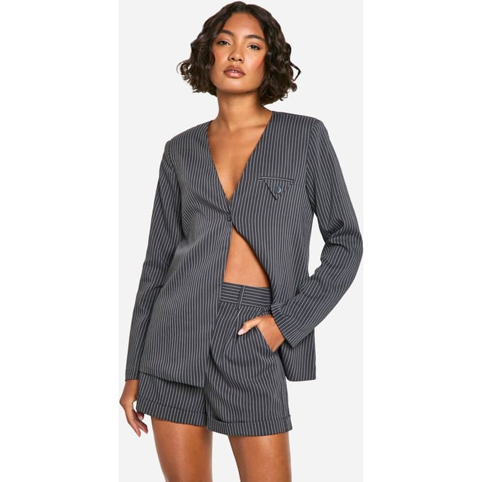 boohoo Dames Tall Pinstripe Tailored Shorts | Grijs | Maat: 36