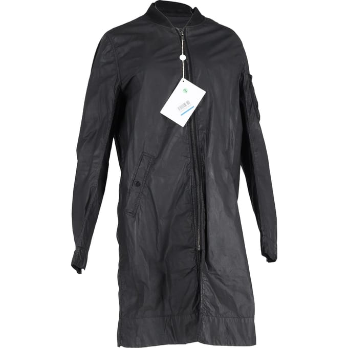Rick Owens DRKSHDW lange jas met rits in zwart polyamide