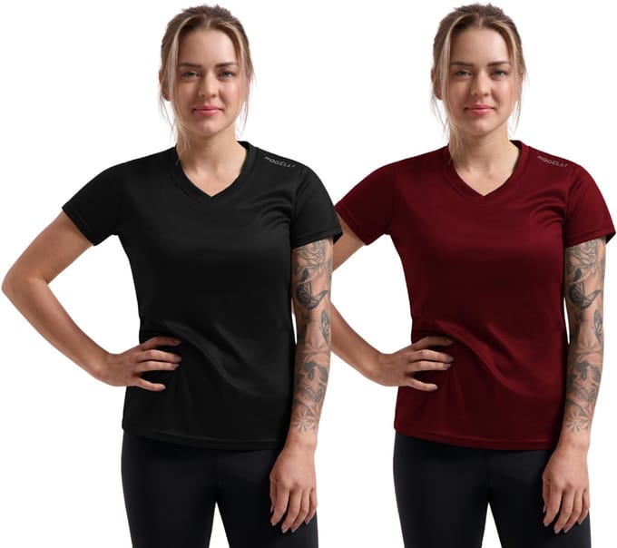 Rogelli Promo Dames 2 pack Sportshirt - Korte mouw - Zwart/Bordeaux