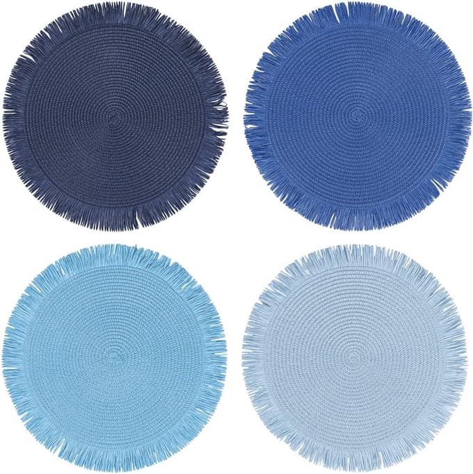Ronde Placemats met Franjes - 4 stuks - Ocean Blue
