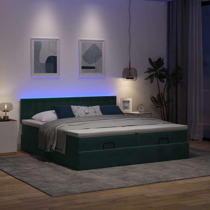 vidaXL - Ottoman - bed - met - matrassen - en - LED's - 160x200cm - fluweel