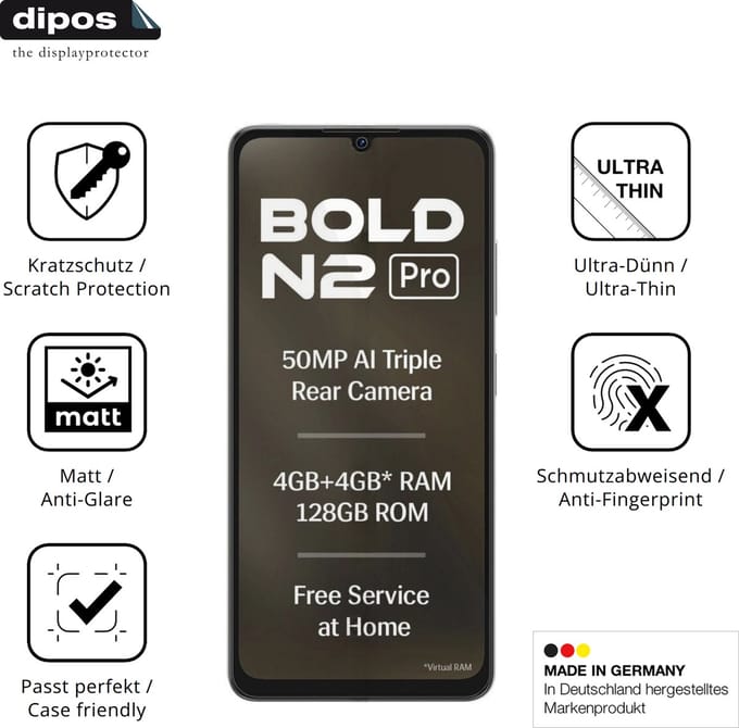 dipos – 4x Matte Beschermfolie geschikt voor Lava Bold N2 Pro | Krasbestendige & antireflecterende Screenprotector Ultra-Thin