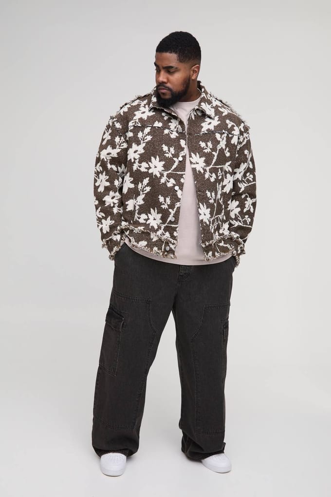 Plus Floral Tapestry Oversized Overshirt | Chocolate | Size 3XL