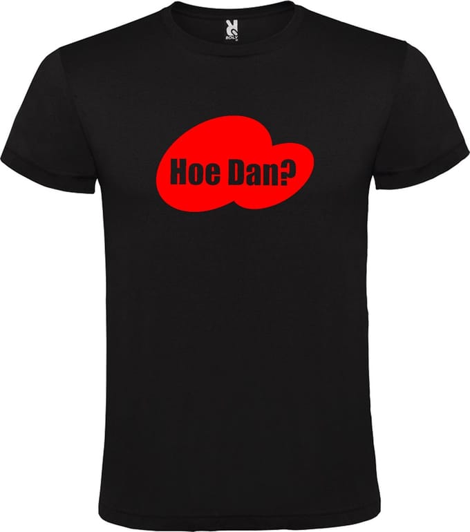 Zwart T-shirt ‘Hoe Dan?’ Rood Maat M