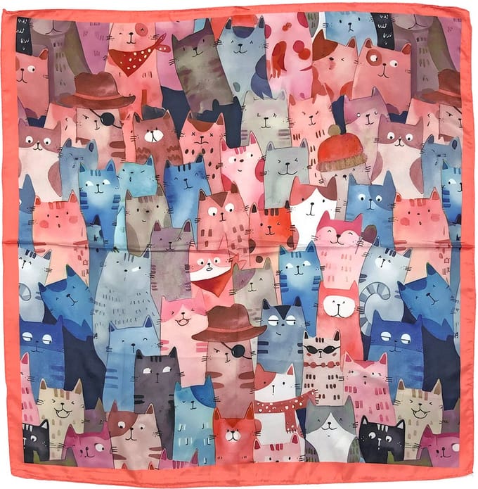 Kattenprint Sjaal - Satijn - Koraal - 70x70 cm