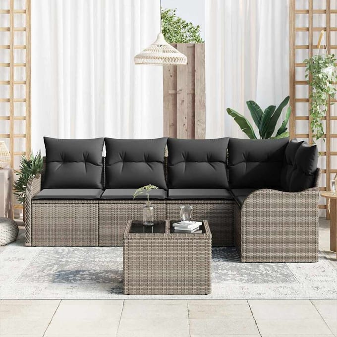 vidaXL - Tuinbank - Set - 6 - st - Grijs - poly - rattan