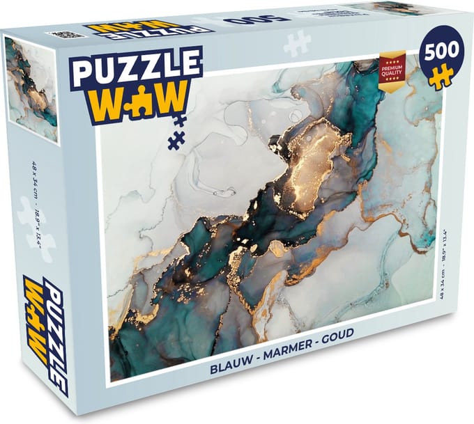 Puzzel Blauw - Marmer print - Goud - Legpuzzel - Puzzel 500 stukjes