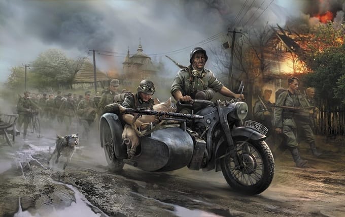 Zvezda Modelbouwpakket Militaire voertuigen - 3607 German Motorcycle R-12 with Sidecar - Crew Plastic - 1:35 - Modelbouw
