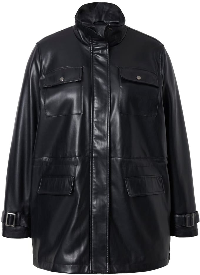 MIAMODA - Dames - Jack leerlook trekkoord in de taille - Zwart - Maat 54
