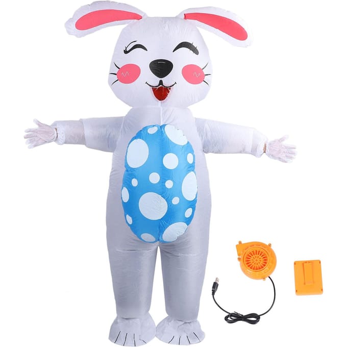 Opblaasbaar Paashaas Kostuum 210T Polyester Waterdicht Opblaasbaar Ei Vasthoudend Konijn Feestkostuum white