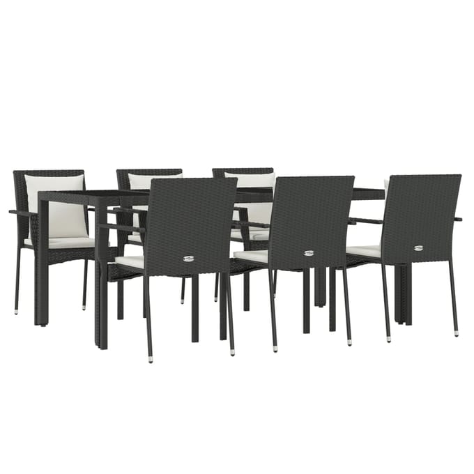 vidaXL - 7-delige - Tuinset - met - kussens - poly - rattan - zwart