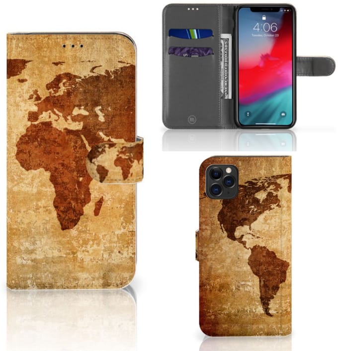 Apple iPhone 11 Pro Max Flip Cover Wereldkaart