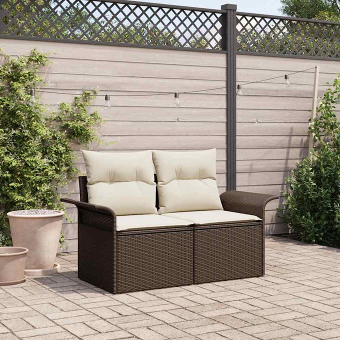 vidaXL - Tuin - Sofa - met - kussen - Bruin - 141 - x - 62 - x - 69cm - poly - rattan