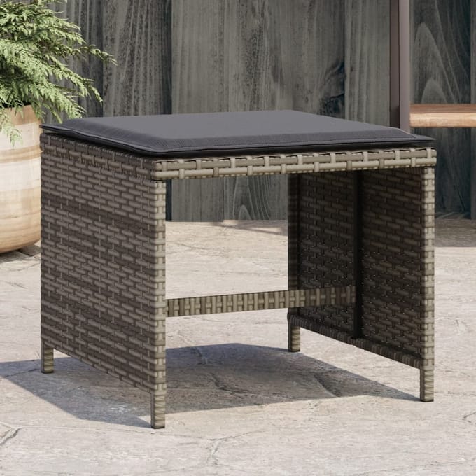 vidaXL - Tuinkrukken - 4 - st - met - kussens - 40x40x35 - cm - poly - rattan - grijs