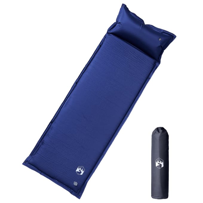 vidaXL - Kampeermatras - met - kussen - zelfopblazend - 1-persoons - marineblauw