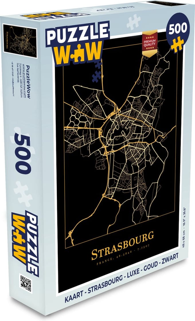 Puzzel Kaart - Strasbourg - Luxe - Goud - Zwart - Legpuzzel - Puzzel 500 stukjes