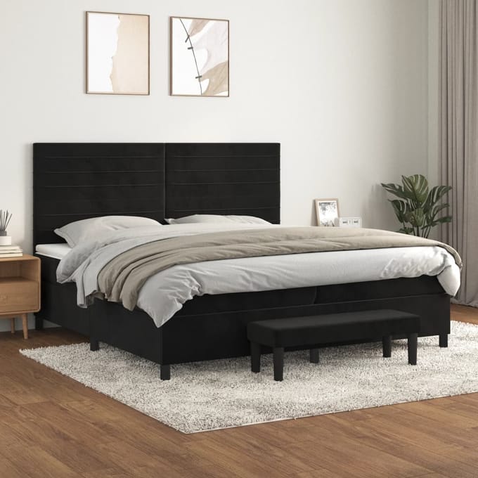 vidaXL - Boxspring - met - matras - fluweel - zwart - 200x200 - cm