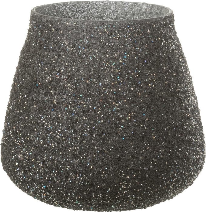 J-Line windlicht Glitter - glas - paars - small - 2 stuks