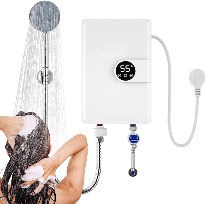 Doorstroomverwarmer Douche - Mini Boiler - Direct Warm Water - Digitaal Display - 26x5.5x19cm - Wit