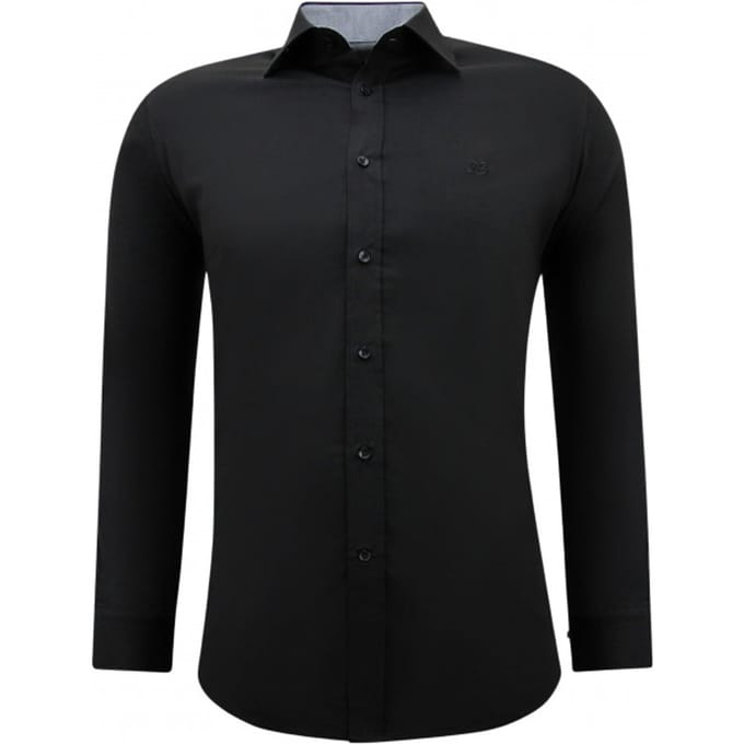 Business Overhemd Voor Heren - Slim Fit Blouse Stretch - Zwart