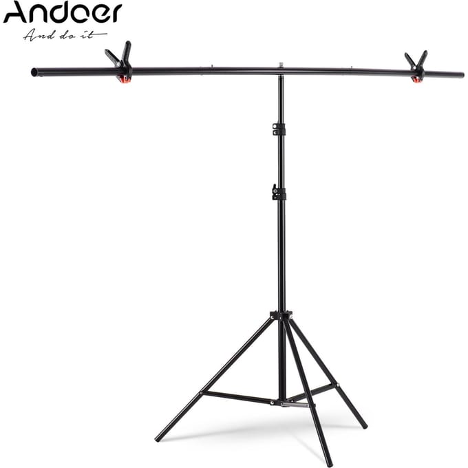 Kit de support de fond en forme de T, matériau en alliage d'aluminium, robuste, Portable, hauteur réglable 2m noir