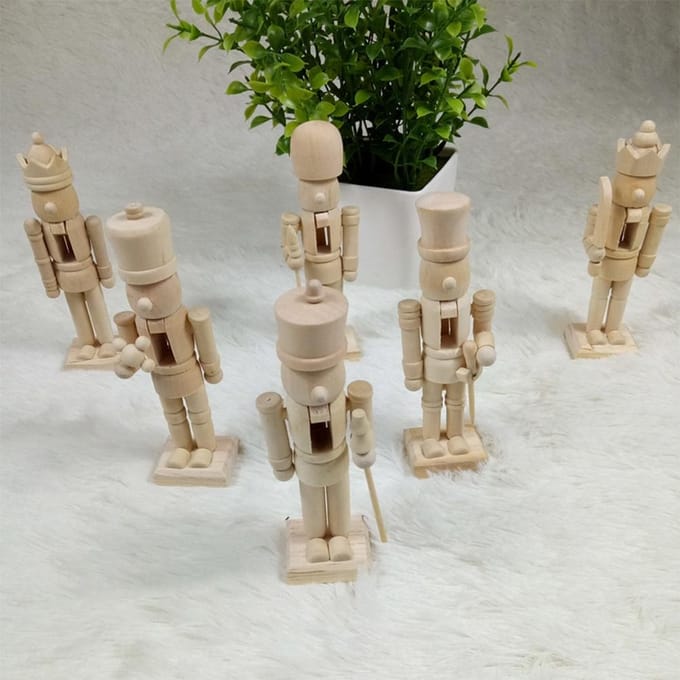 6 stuks 12cm Kerst Notenkraker Ornament Set Houten Notenkraker Karakter Soldaat Speelgoed Houten Pop beige