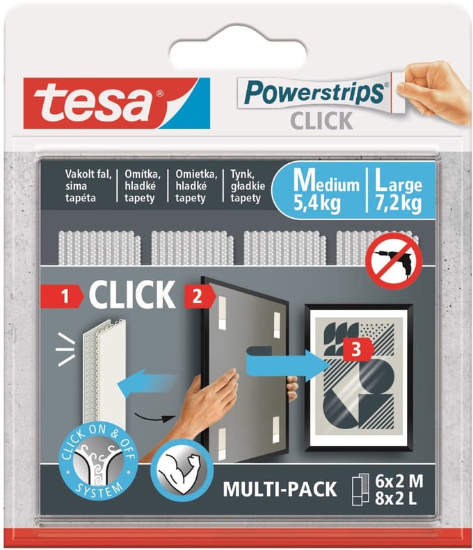 Tesa Powerstrips CLICK - Zelfklevende Klittenband - 6 Paar M + 8 Paar L