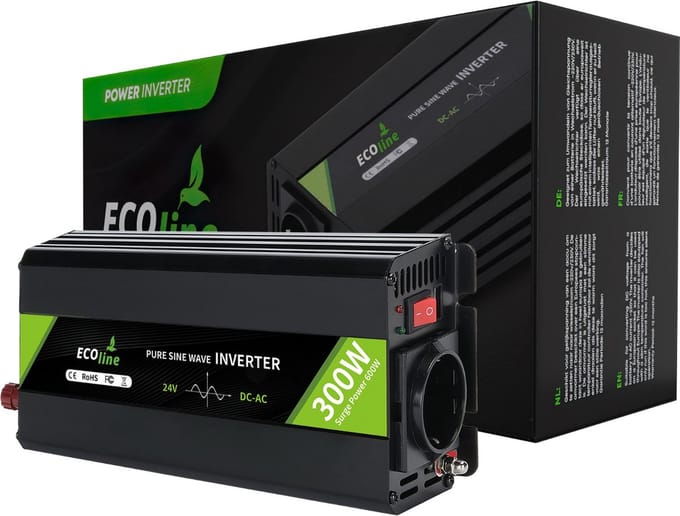 EcoLine - Omvormer 24V Naar 230V - 300w Vermogen 600w Piek- Zuivere sinus - Spanningomvormer