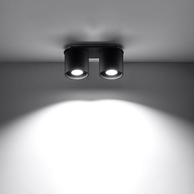 Plafondlamp ORBIS 2 met 2 cilindervormige spots - Sollux Lighting - IP20 - Zwart aluminium behuizing - 26 x 10 x 12 cm - 2 x GU10 LED, exclusief lichtbron - 2 x 10 W - Moderne plafondlamp voor gang, hal en woonkamer