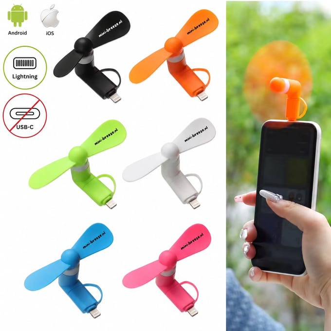 Mini Ventilator - Mini Waaier - Handventilator - Telefoon ventilator - IOS & ANDROID - 2 STUKS - TOT IPHONE 14 - Geluidloos Ventilator - Festival Waaier - Mini-breeze