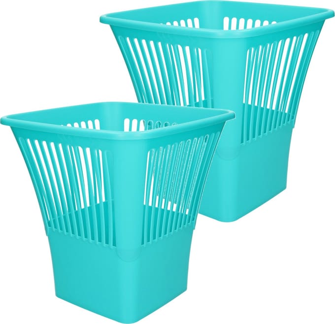 Plasticforte Afvalbak/vuilnisbak/kantoor prullenbak - 2x stuks - plastic - blauw - 30 cm